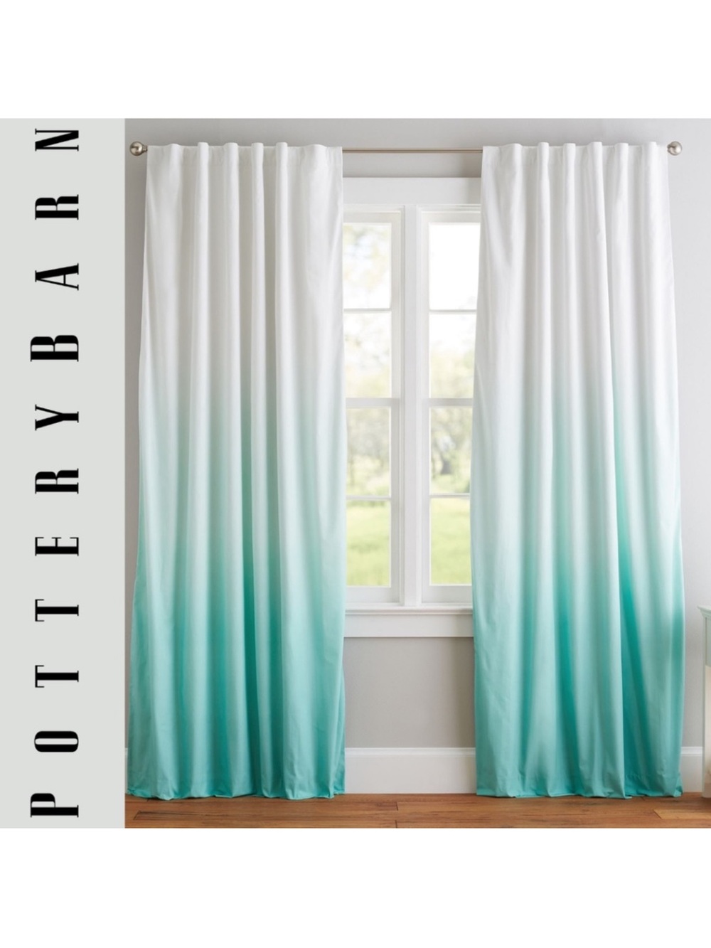 Pottery Barn Teen Ombré Blackout Curtain, Pool color, 52x108, 2 panels